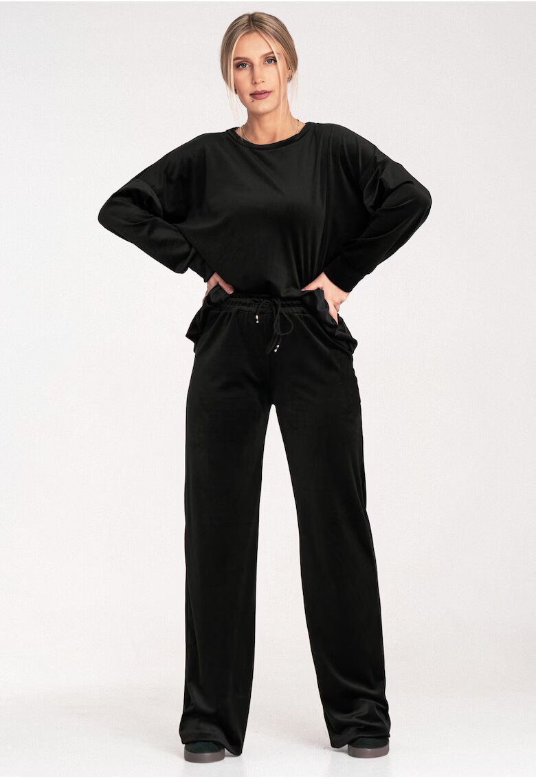 Figl Trening dama poliester/elastan - hanorac si pantaloni evazati - negru -
