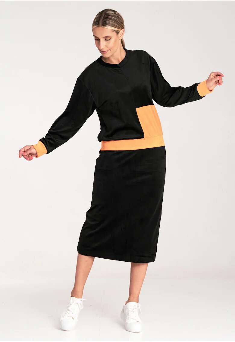Figl Trening din velur dama M1036 - cu fusta - elegant - negru - poliester/elastan