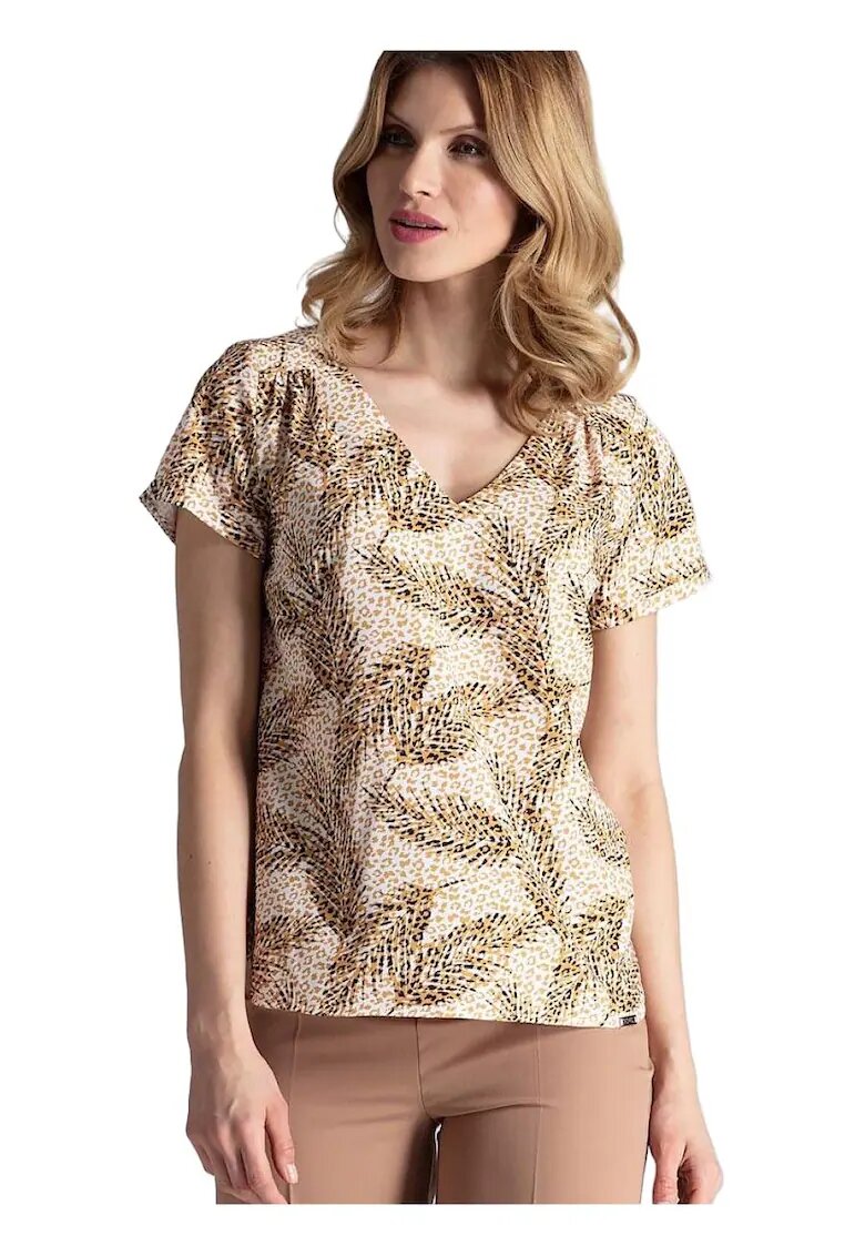 Figl Tricou dama - decolteu in V - maneci scurte - elastan/poliester - multicolor