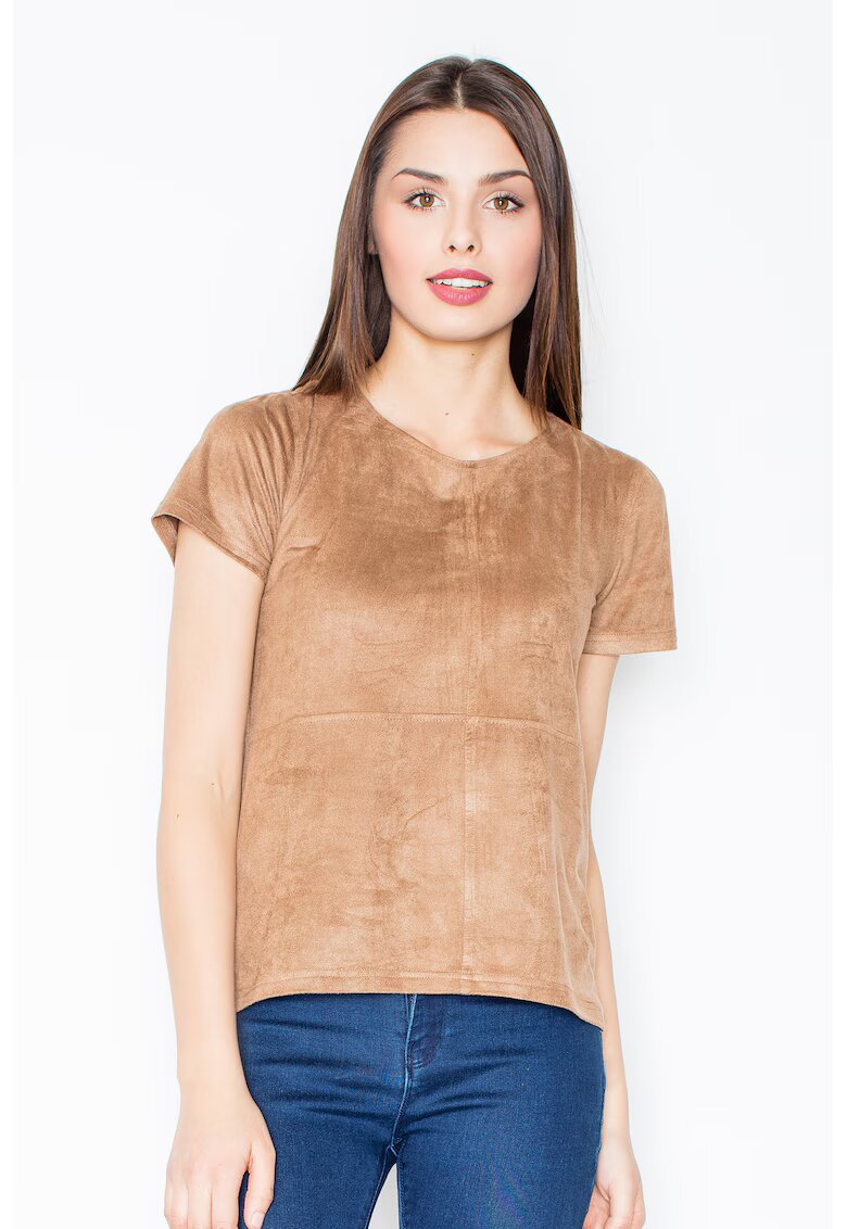 Figl Tricou dama - Poliester/Elastan - Cu fermoar - Maro deschis