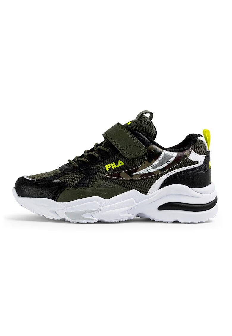FILA Pantofi sport Madrun cu insertii de plasa si velcro - Negru/Kaki inchis/Verde lime