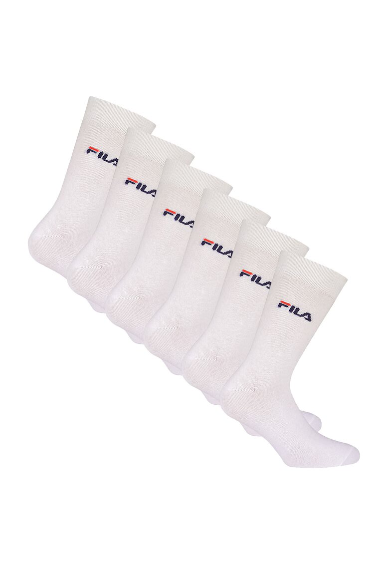 FILA Set de sosete lungi unisex cu imprimeu logo - 6 perechi - Alb