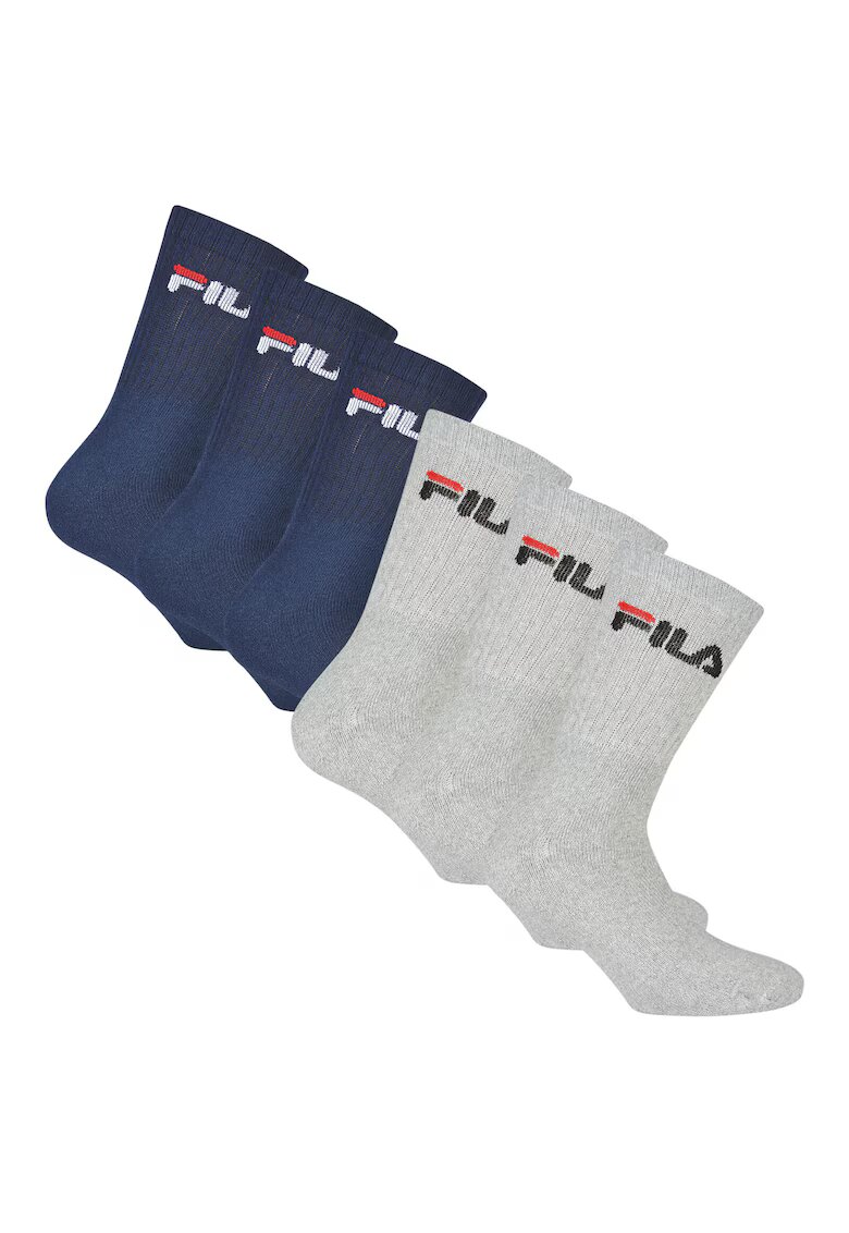 FILA Set de sosete lungi unisex cu imprimeu logo - 6 perechi - Gri/Albastru