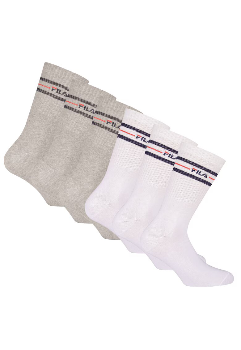 FILA Set de sosete lungi unisex cu logo - 6 perechi - Alb/Gri