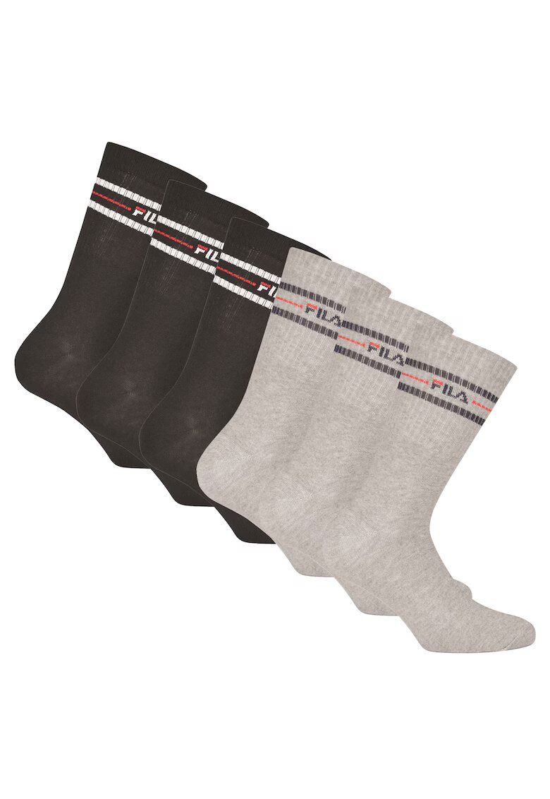 FILA Set de sosete lungi unisex cu logo - 6 perechi - Negru/Gri
