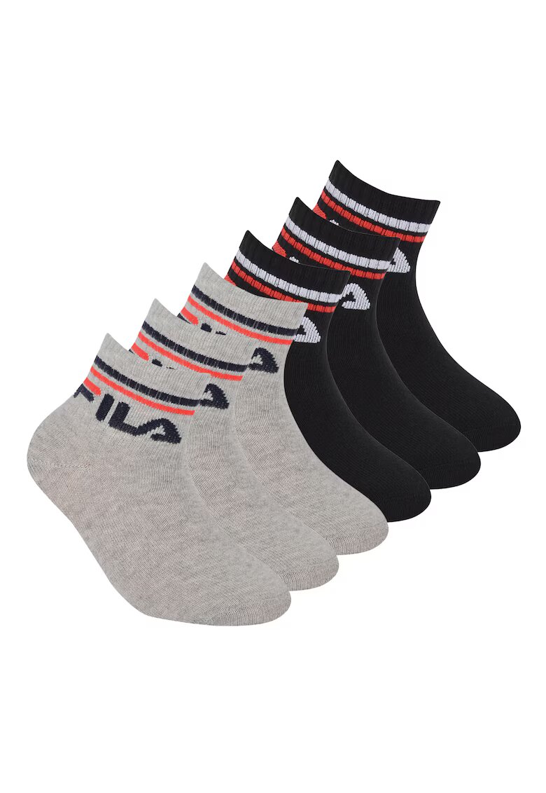 FILA Set de sosete scurte cu logo - 6 perechi - Negru/Gri