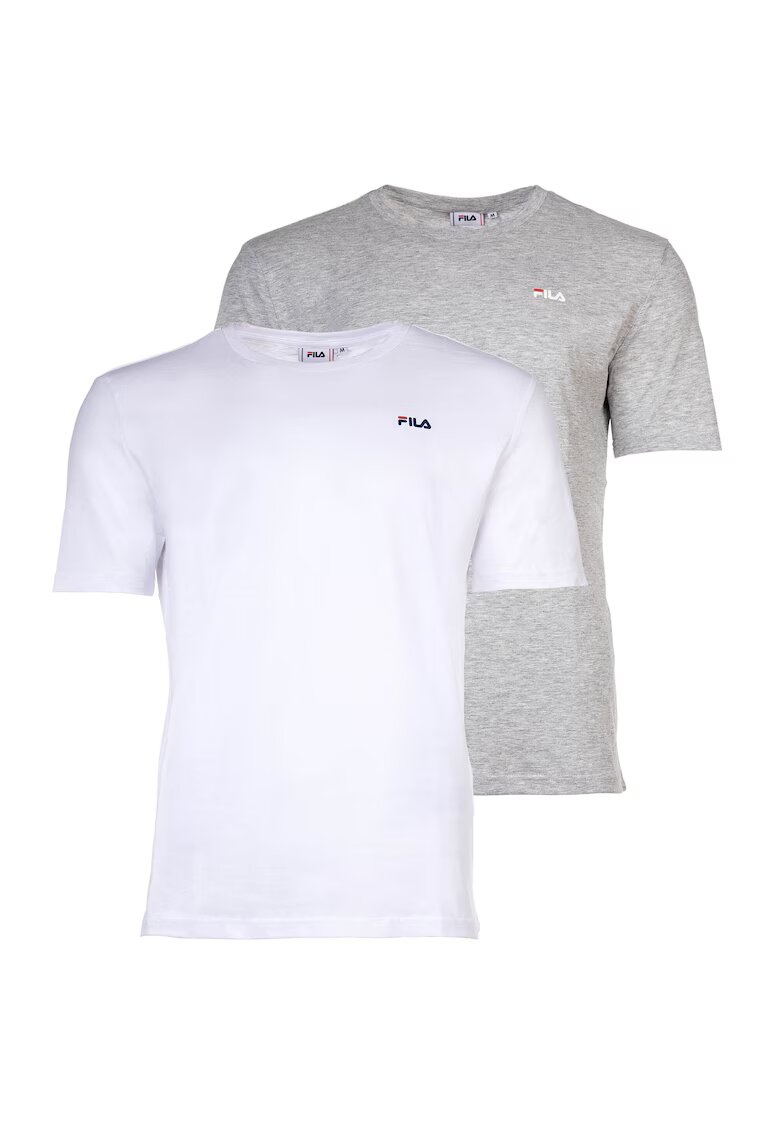 FILA Set de tricouri cu decolteu la baza gatului si logo discret - 2 piese - Alb/Gri