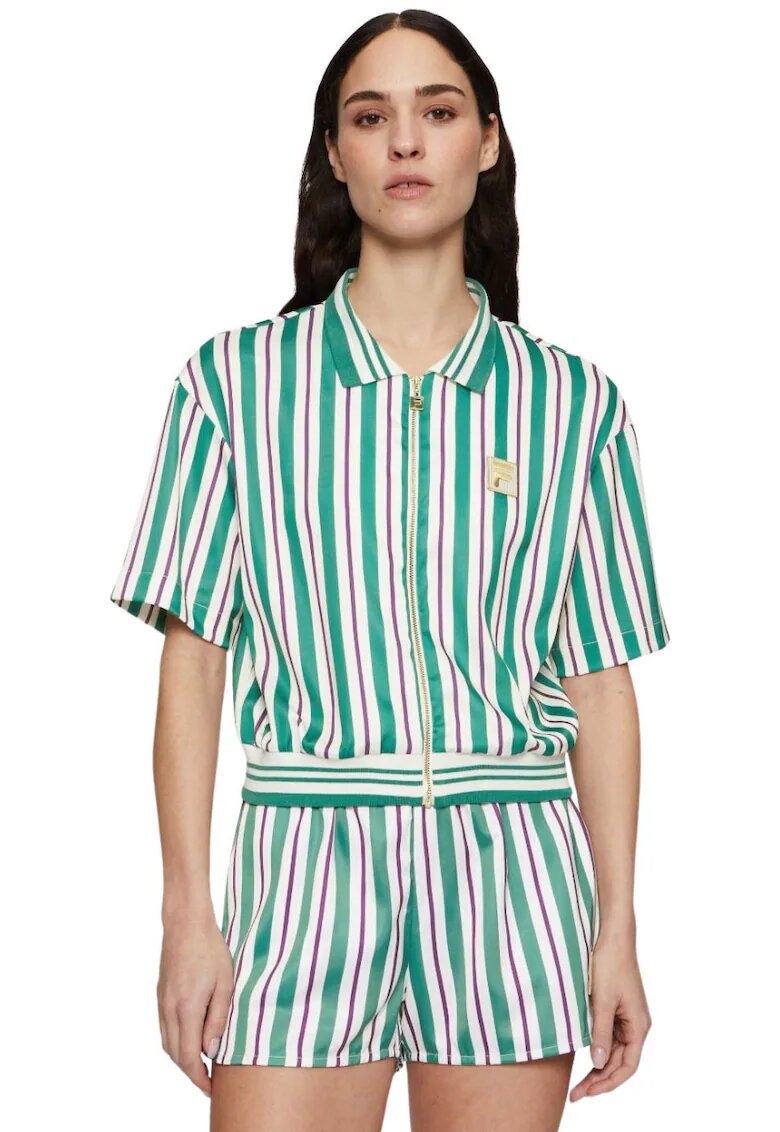 FILA Tricou polo dama Lassance verde-crem - material uscare rapida - guler cu nervuri
