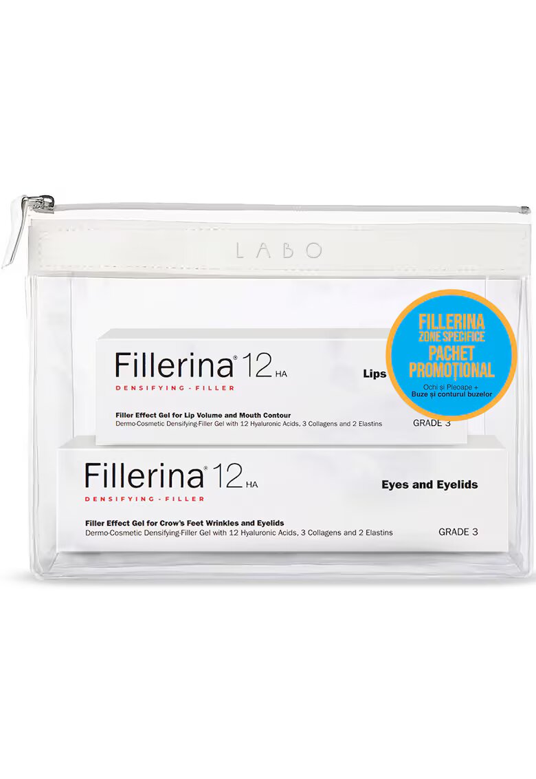 FILLERINA Pachet Tratament pentru ochi si pleoape 15 ml + Tratament pentru buze si conturul buzelor 7 ml Grad 3 12HA Filler -