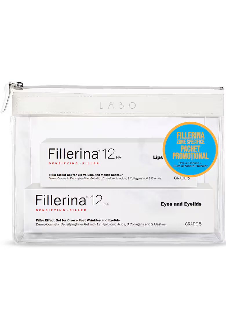 FILLERINA Pachet Tratament pentru ochi si pleoape 15 ml + Tratament pentru buze si conturul buzelor 7 ml Grad 5 12HA Filler -