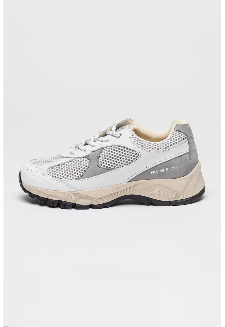 Filling Pieces Pantofi sport unisex de plasa cu garnituri de piele Oryon - Alb/Gri