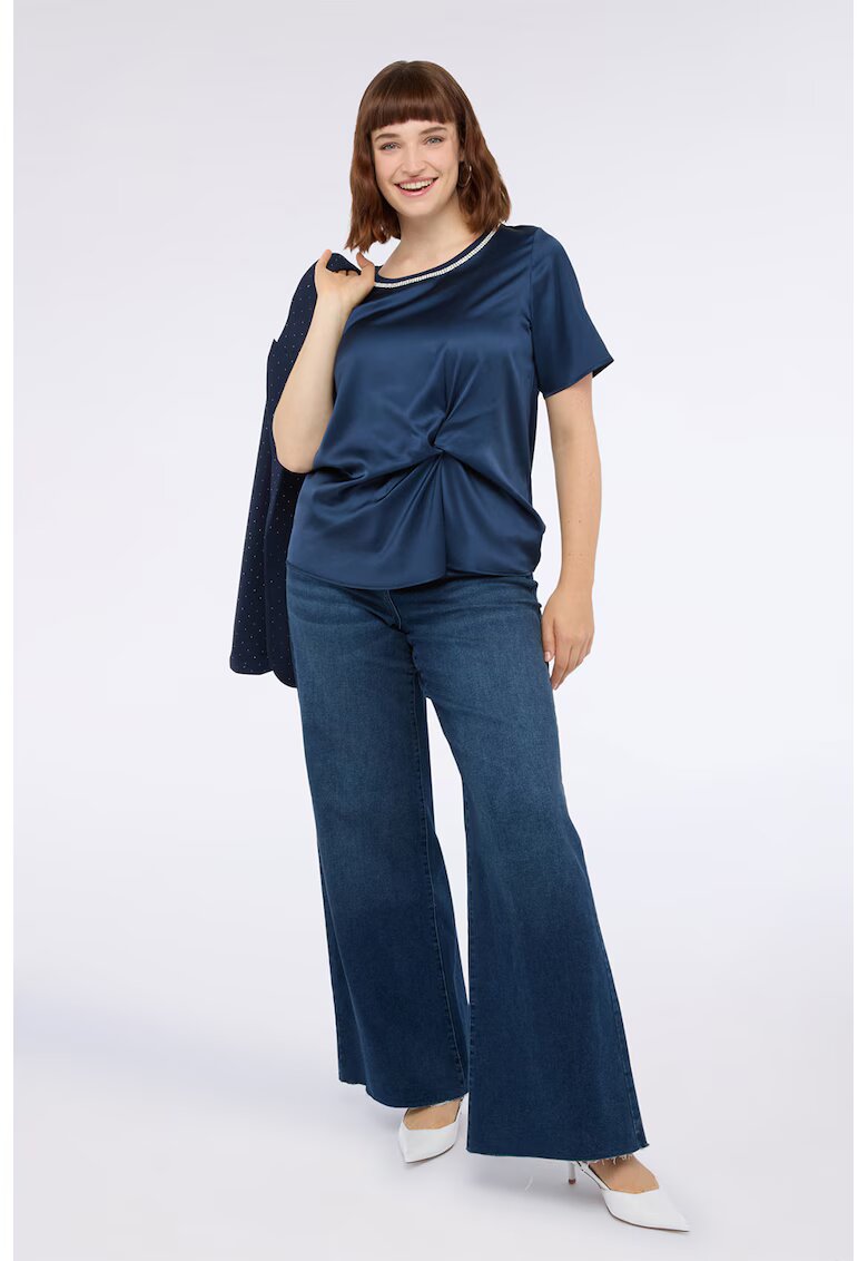 Fiorella Rubino Bluza cu aspect de satin si detaliu rasucit - Albastru inchis