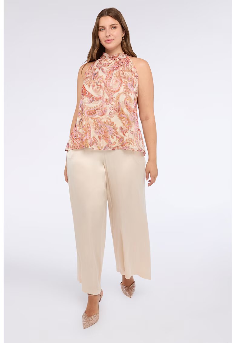 Fiorella Rubino Bluza cu model paisley si decolteu halter - Bej/Lila/Roz