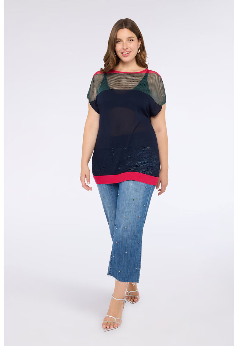 Fiorella Rubino Bluza semi-transparenta cu maneci scurte - Negru/Rosu vermillion