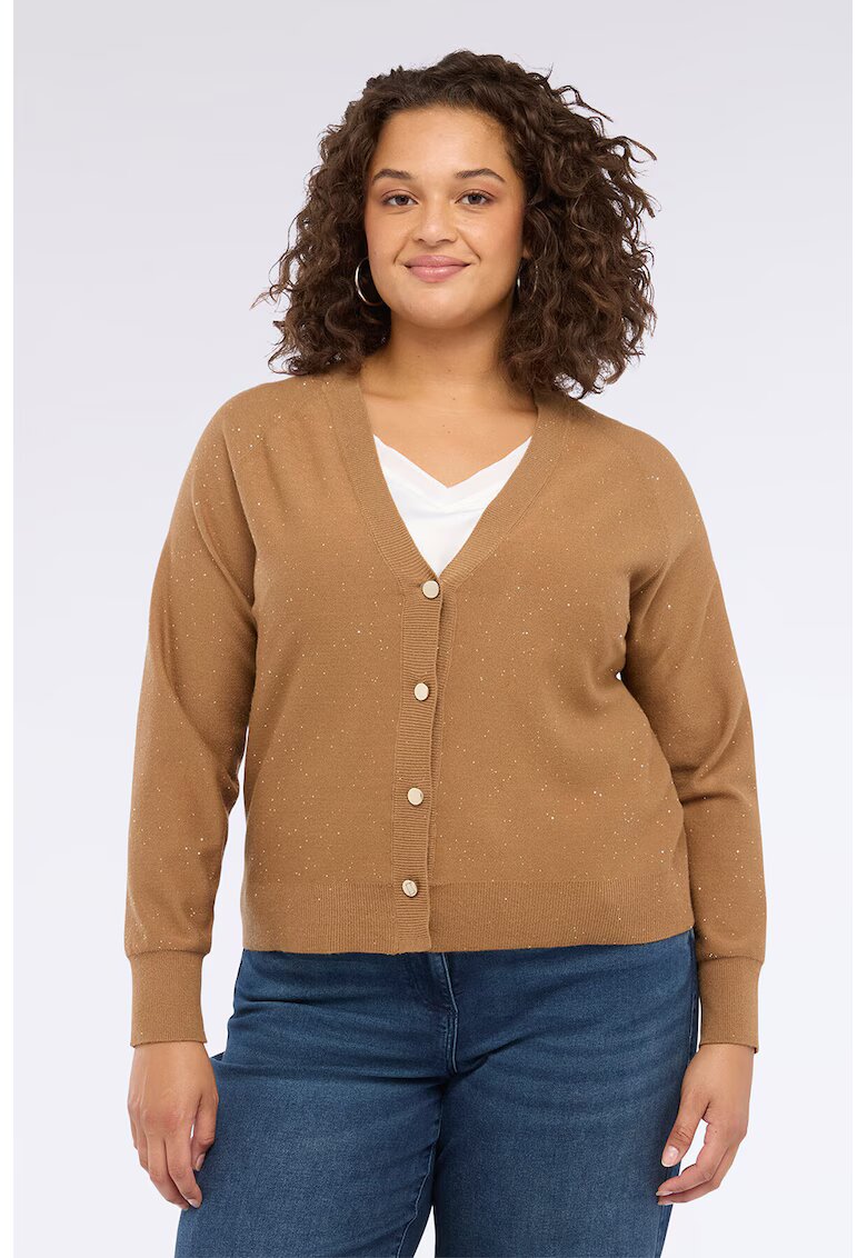 Fiorella Rubino Cardigan cu decolteu in V si insertii stralucitoare - Portocaliu persan