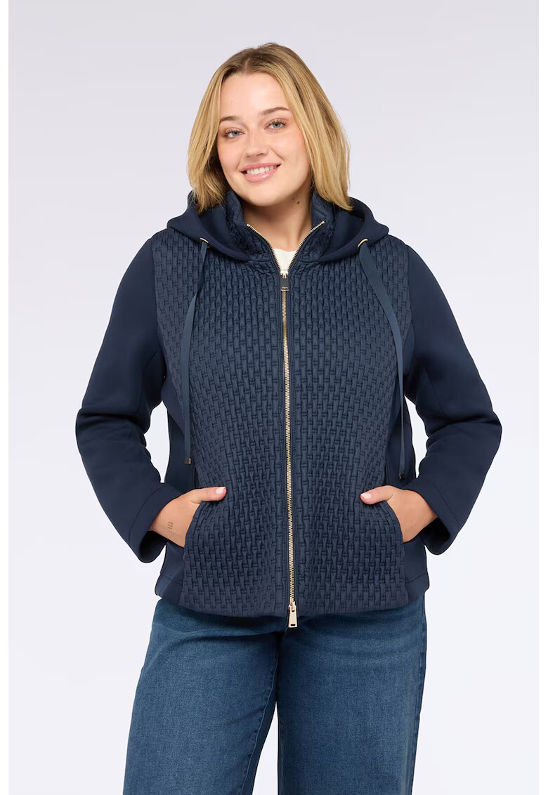 Fiorella Rubino Jacheta matlasata cu aspect texturat si gluga - Bleumarin