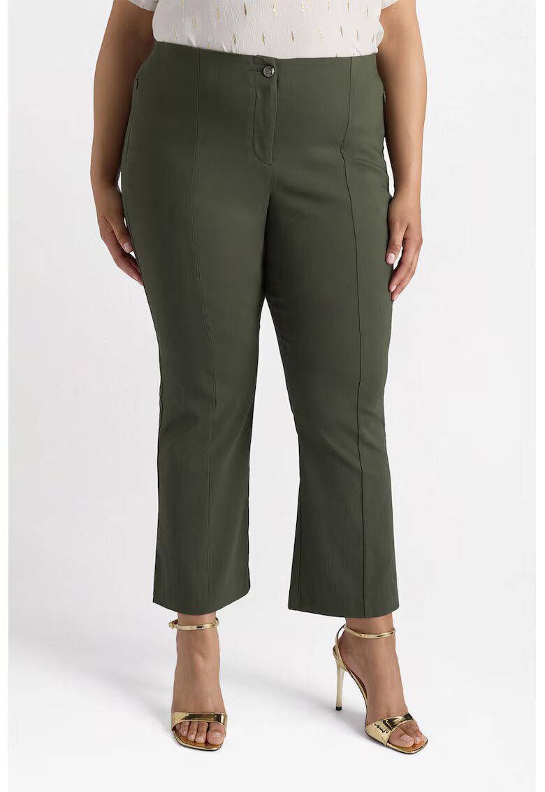 Fiorella Rubino Pantaloni crop evazati cu pensa frontala - Kaki inchis