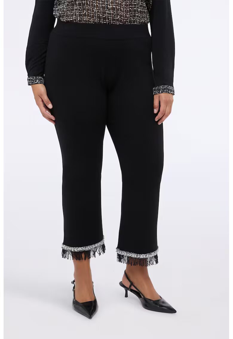 Fiorella Rubino Pantaloni drepti crop cu terminatie cu franjuri - Negru