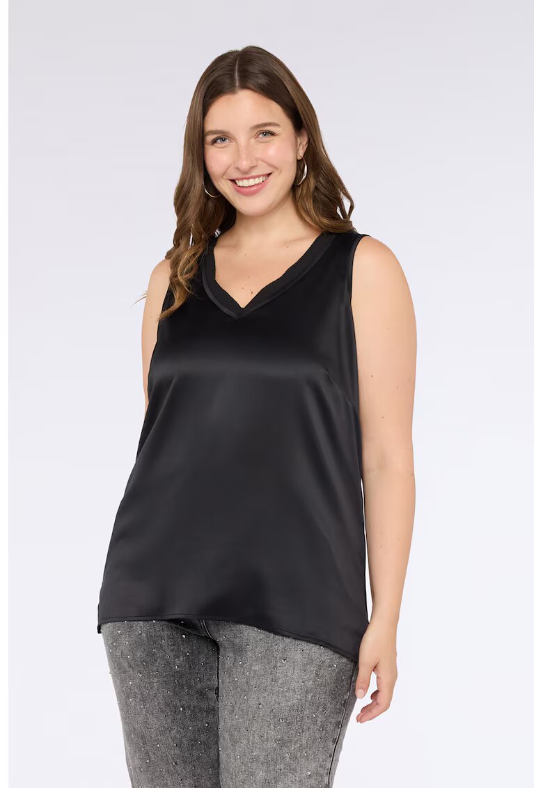 Fiorella Rubino Top cu partea frontala din satin - Negru