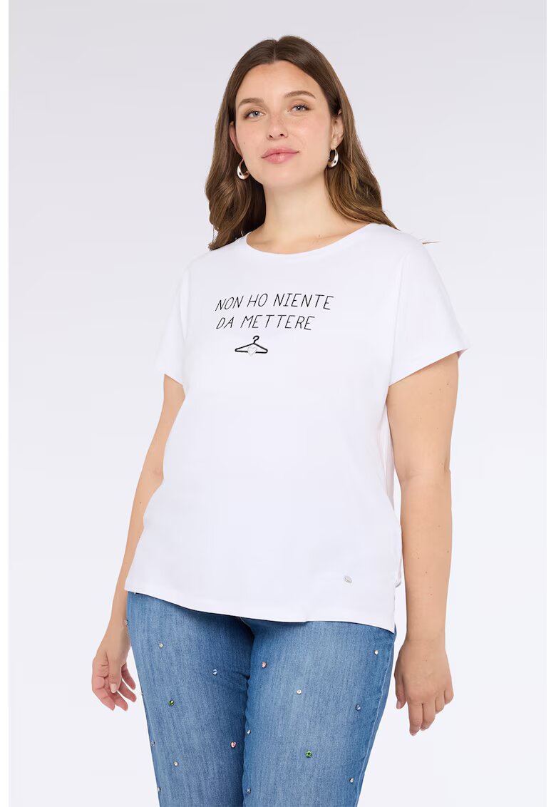 Fiorella Rubino Tricou cu text si decolteu rotund - Alb