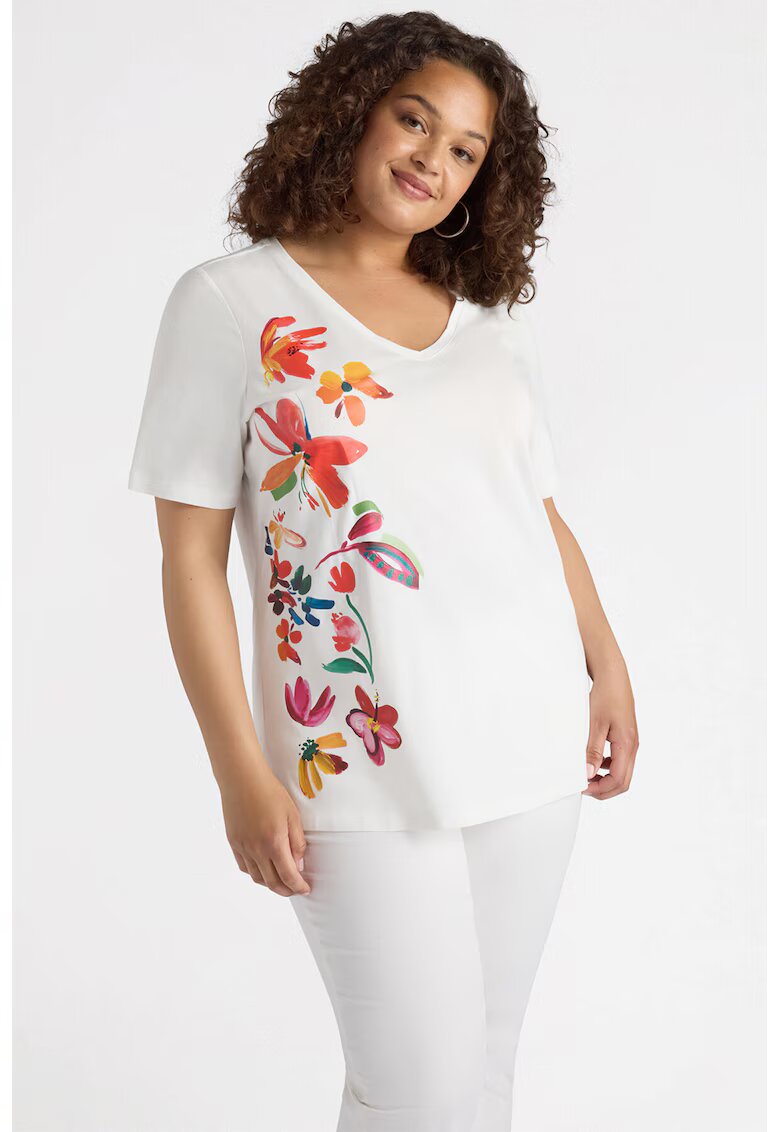 Fiorella Rubino Tricou din bumbac cu imprimeu floral - Rosu/Verde