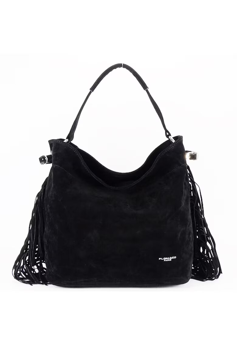 FloraCo Paris Geanta neagra cu franjuri F7518 M4 18060 - Negru