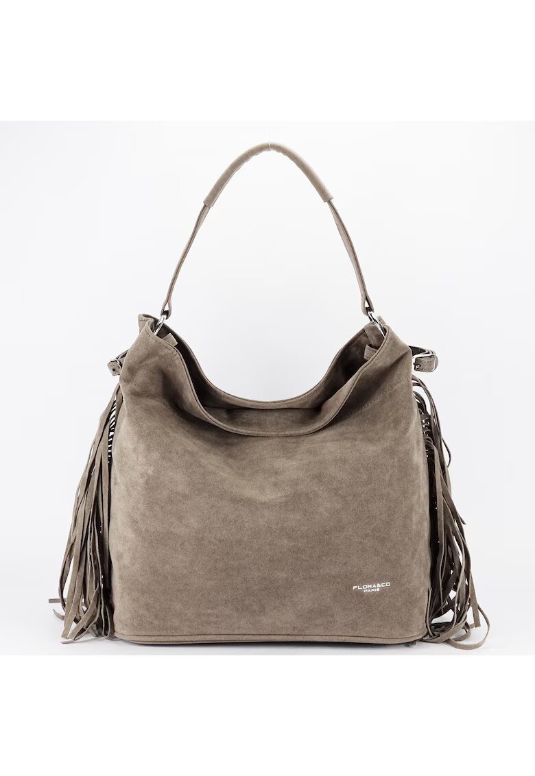 FloraCo Paris Geanta taupe cu franjuri F7518 M4 18061 - Maro taupe