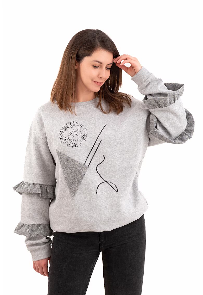 FOLD YOUR MIND Bluza de trening cu volane - Gri melange