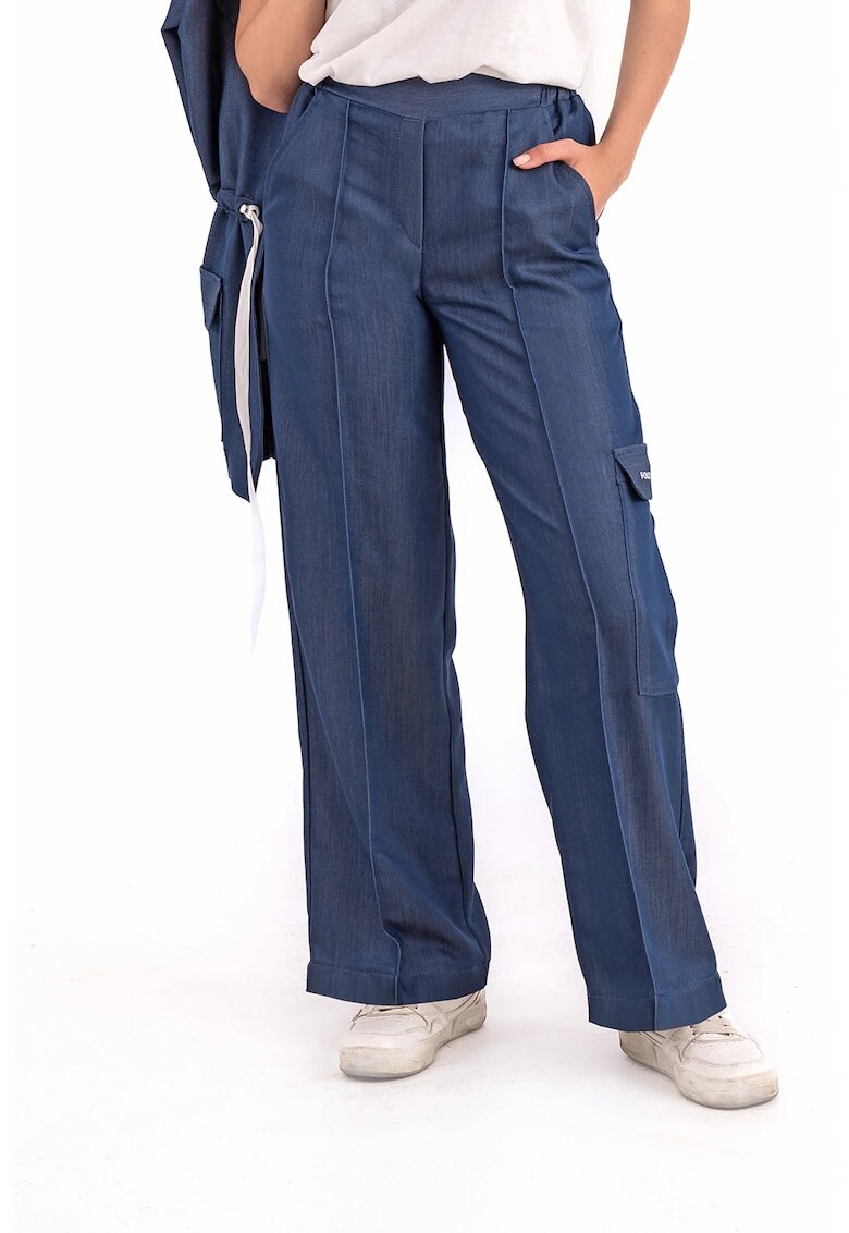 FOLD YOUR MIND Pantaloni cargo cu talie inalta - Albastru inchis