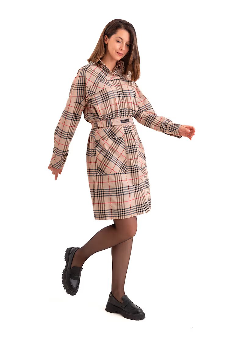 FOLD YOUR MIND Rochie mini in carouri - Rosu/Negru/Bej