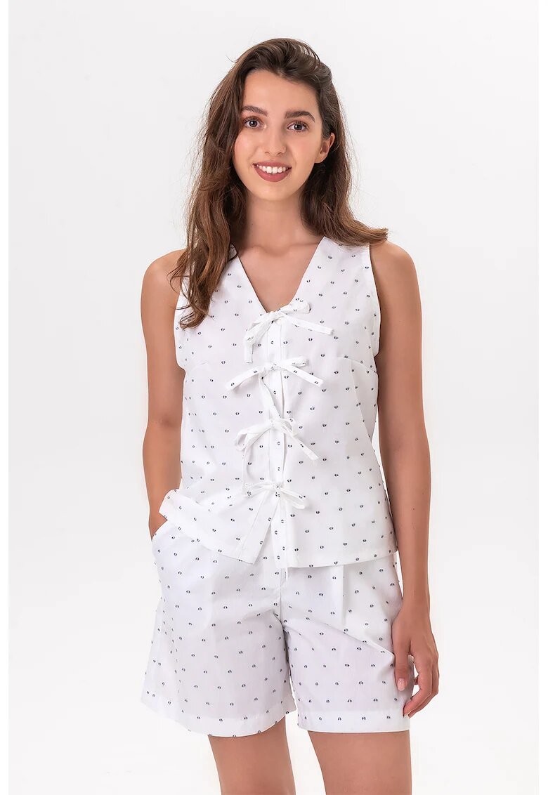 FOLD YOUR MIND Set de top cu model si pantaloni scurti - 2 piese - Gri carbune/Alb optic