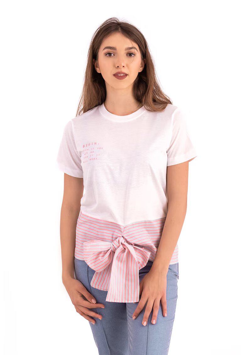 FOLD YOUR MIND Tricou din bumbac cu funda frontala - Alb/Roz