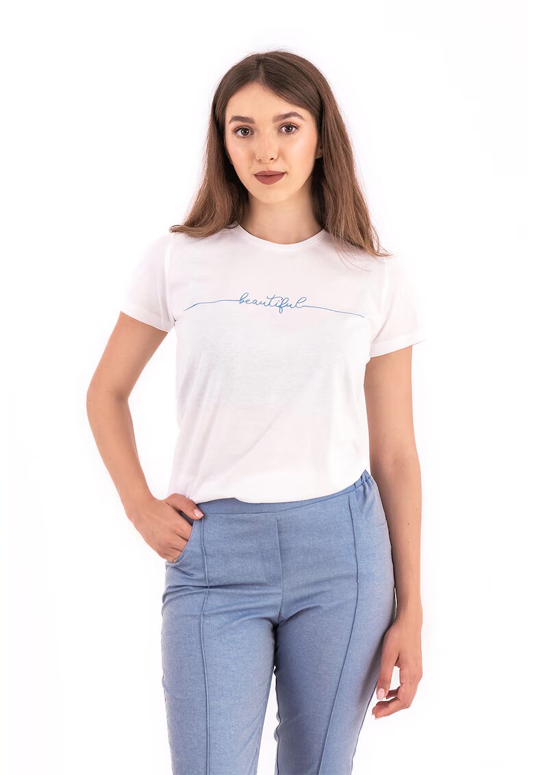 FOLD YOUR MIND Tricou din bumbac cu funda pe partea din spate - Alb/Albastru