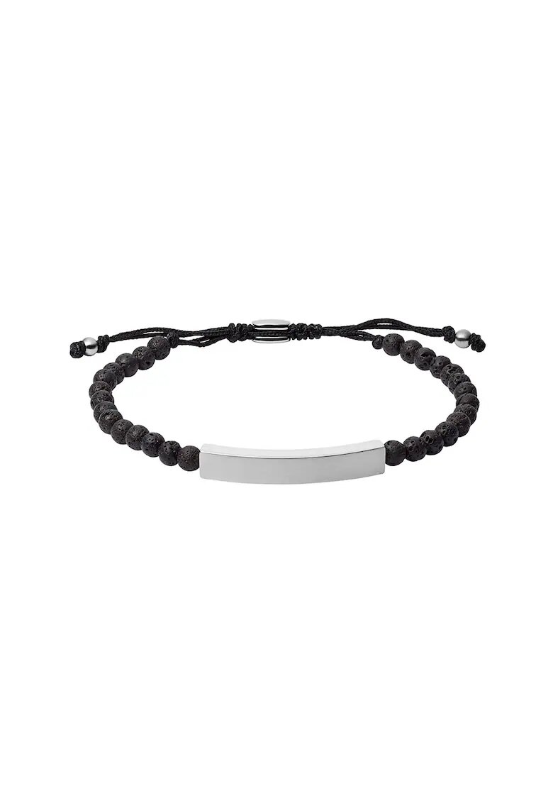 Fossil Bratara cu margele lava - Negru/Argintiu