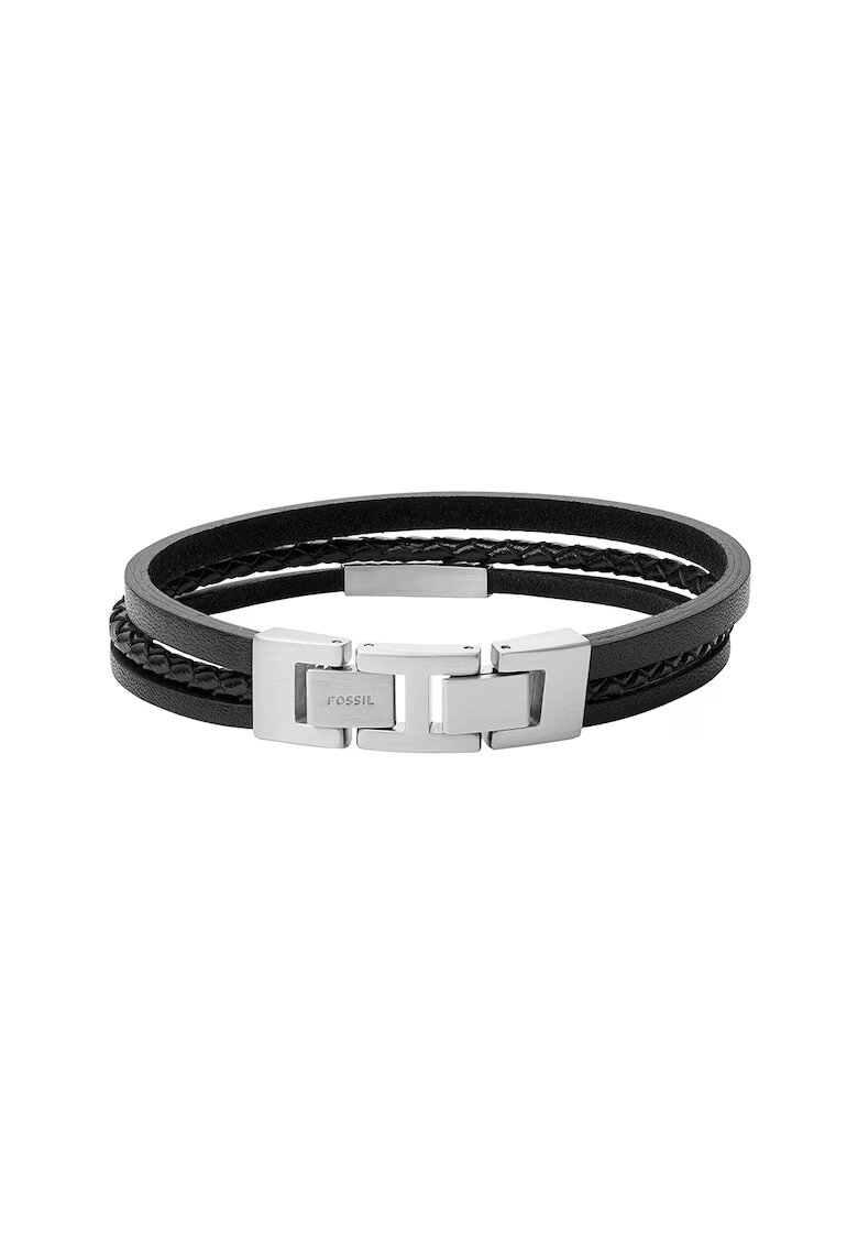 Fossil Bratara de piele - Negru/Argintiu