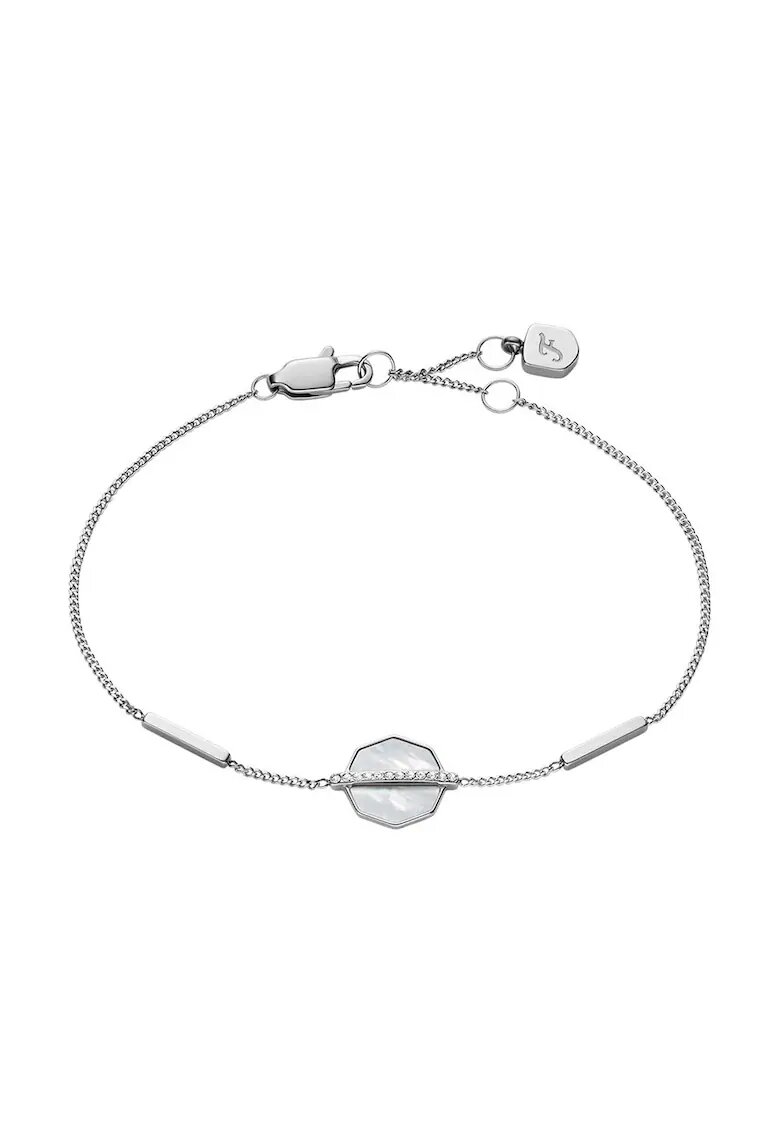 Fossil Bratara din otel inoxidabil decorata cu talismane Mother Of Pearl si zirconia - Argintiu