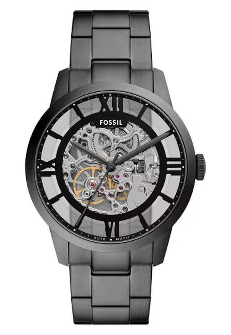 Fossil Ceas Townsman - automat - gri - 44mm - bratara din inox - rezistent la apa 50m