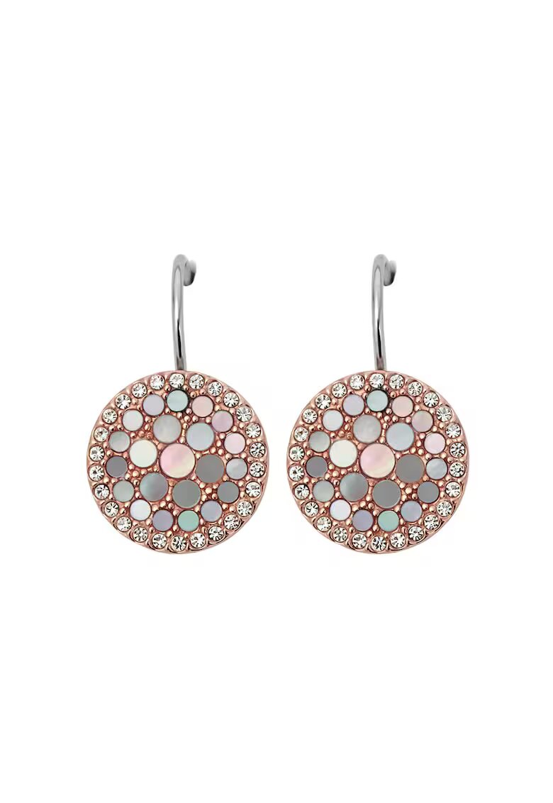 Fossil Cercei auriu rose rotunzi cu mother of pearl si tortita