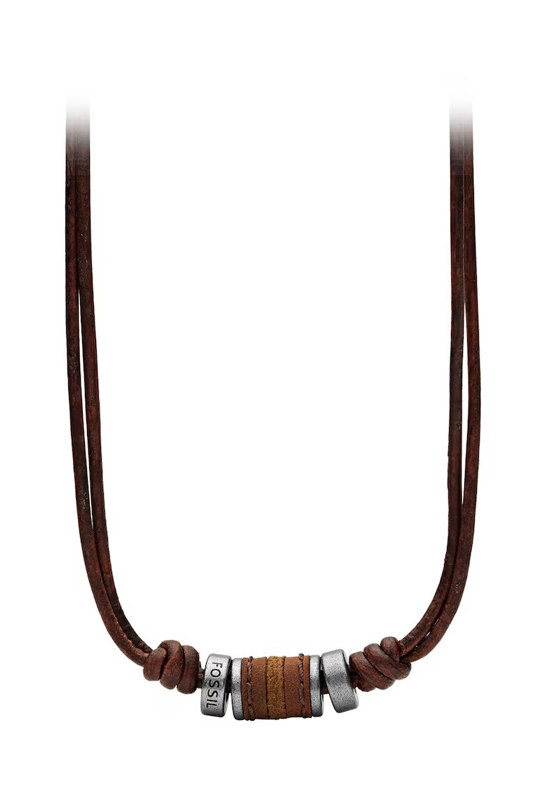 Fossil Colier maro cafea de piele cu margele