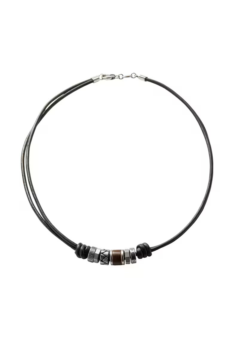 Fossil Colier negru de piele - Negru/Argintiu