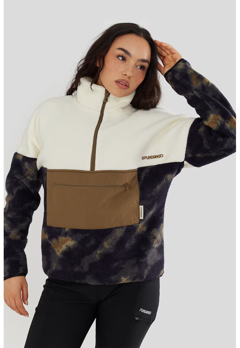 Fundango Bluza de trening din fleece cu fermoar scurt - pentru trekking Riva - Verde padure/Crem