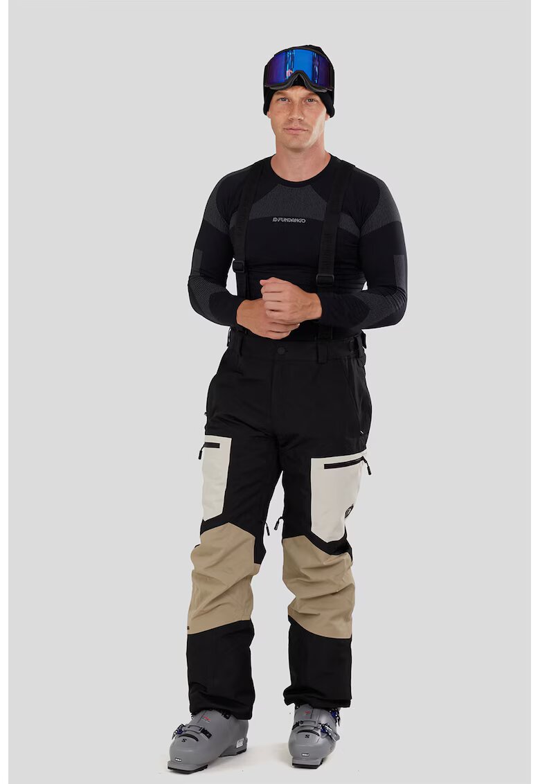 Fundango Pantaloni impermeabili cu talie ajustabila si model colorblock - pentru schi Nexara - Negru/Bej deschis