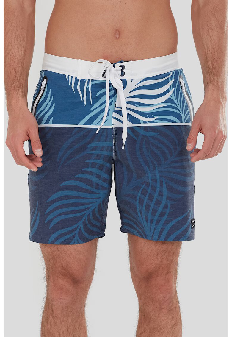 Fundango Pantaloni scurti de baie cu buzunare cu fermoar Morris - Albastru pastel/Albastru inchis/Alb murdar