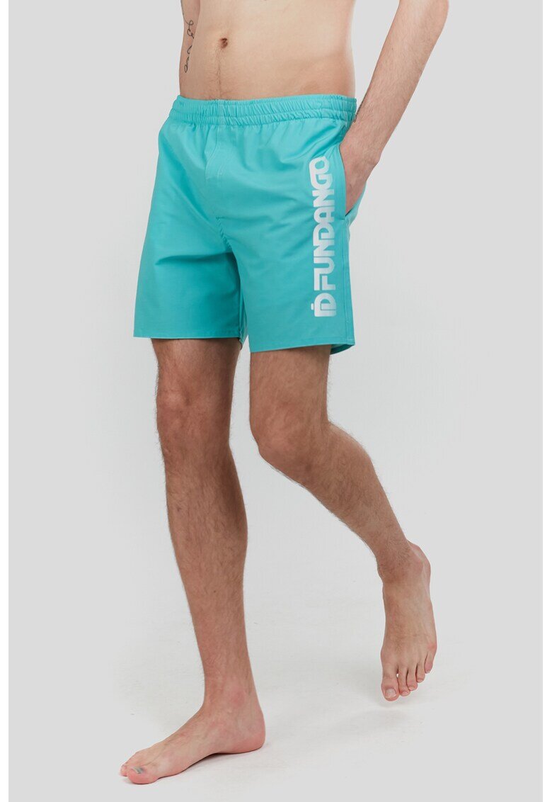Fundango Pantaloni scurti de baie cu imprimeu logo Bono - Alb optic/Albastru glaciar