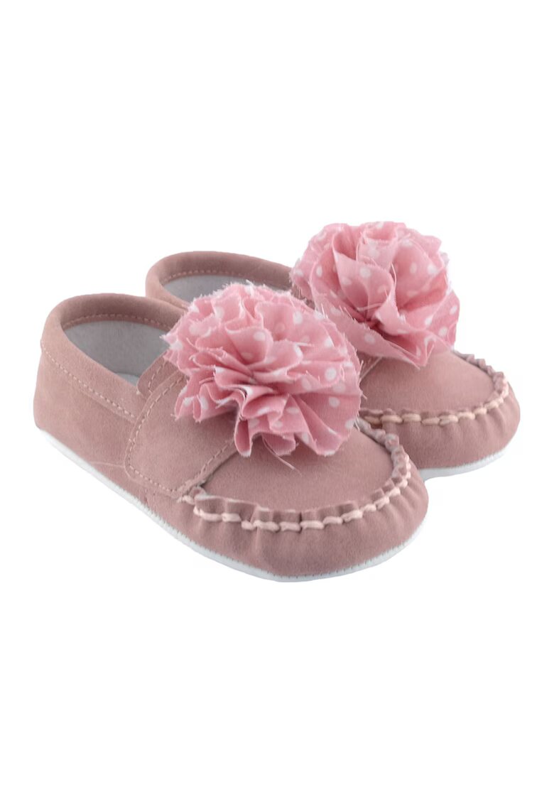 Funny Baby Pantofi din piele intoarsa cu aplicatie florala - Alb/Roz pastel/Roz prafuit
