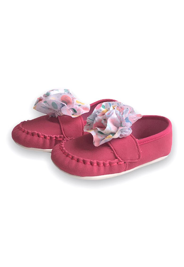 Funny Baby Pantofi din piele intoarsa cu aplicatie florala - Albastru lavanda/Roz aprins/Galben sofran