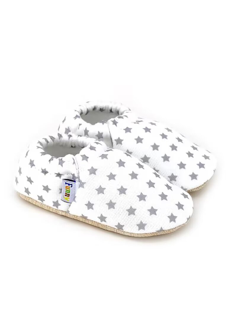 Funny Baby Pantofi slip-on din panza cu model - Alb/Gri