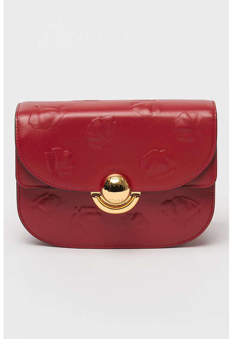 Furla Geanta crossbody de piele cu clapa su model in relief - Visiniu