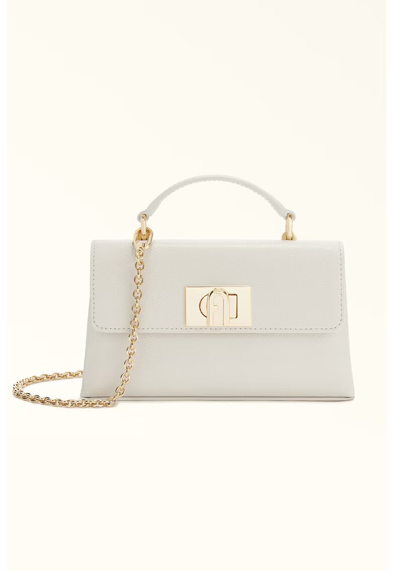 Furla Geanta crossbody din piele cu bareta din lant si clapa 1927 - Albastru pastel