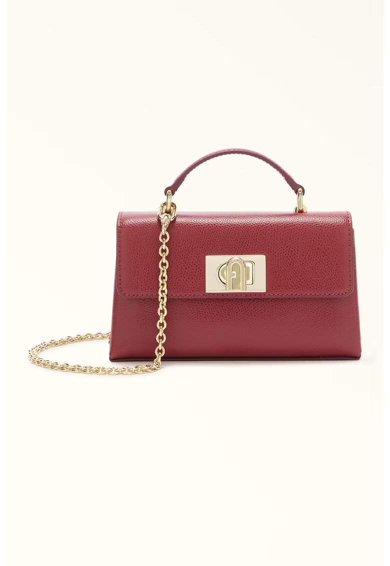 Furla Geanta crossbody din piele cu bareta din lant si clapa 1927 - Rosu stins